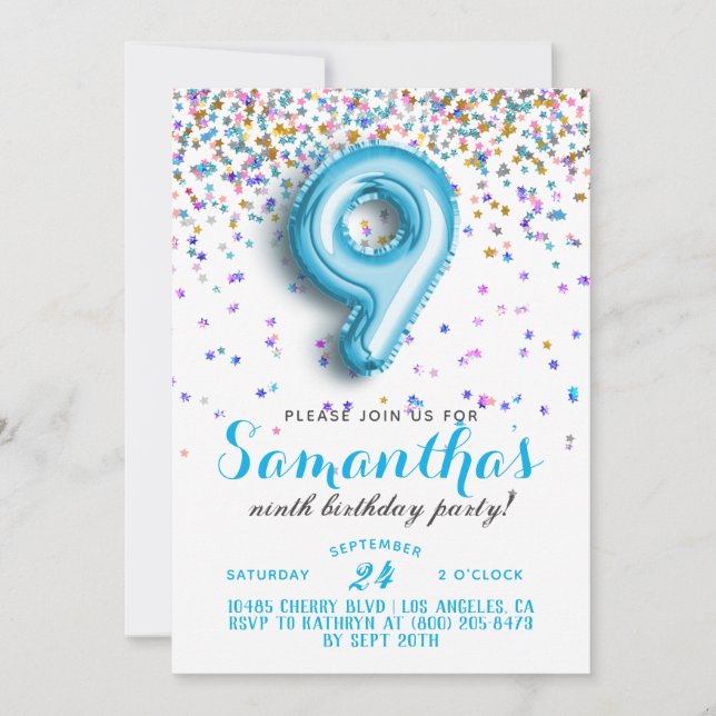 9th Birthday Confetti Invitation (Front)