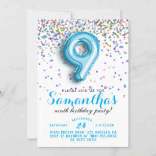9th Birthday Confetti Invitation