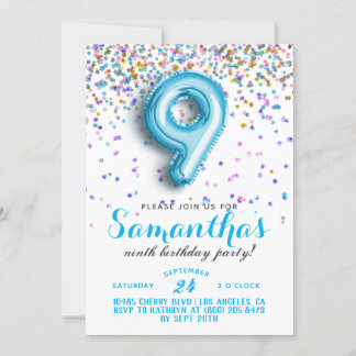 9th Birthday Confetti Invitation