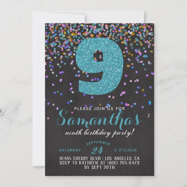 9th Birthday Confetti Invitation (Front)
