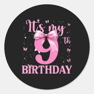 9th Birthday Coquette Bow 9 Years Old Birthday Gir Classic Round Sticker