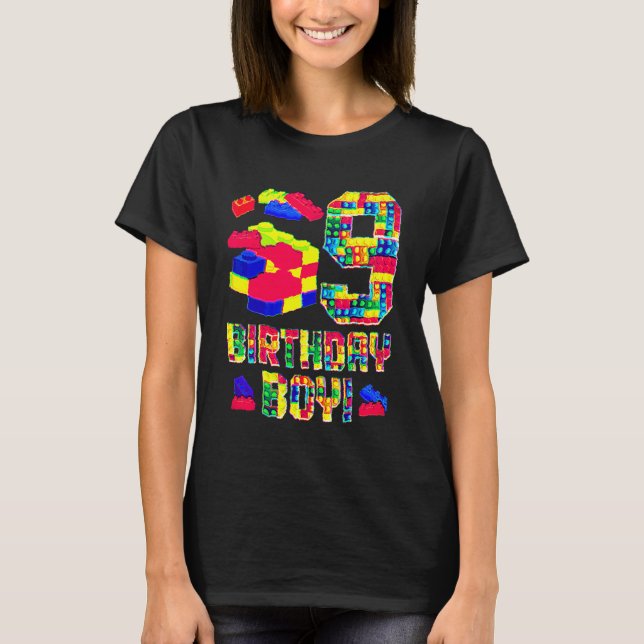 9th Birthday Costume 9 Years Old Block Building Bo T-Shirt (Front)