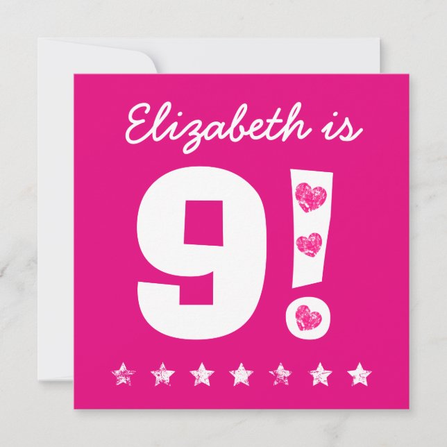 9th Birthday Custom Name Pink for GIRL A10 Invitation (Front)