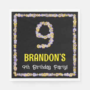 9th Birthday: Floral Flowers Number, Custom Name Napkin