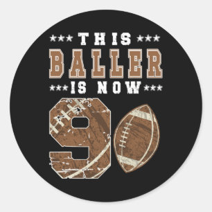 9th Birthday Football Boy Nine Year Old Football P Classic Round Sticker