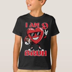 9th Birthday Football Heart Bruh Valentine's Day B T-Shirt