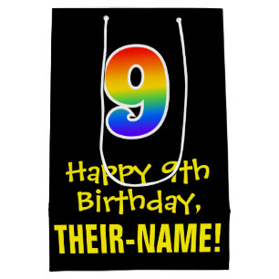 9th Birthday: Fun, Bold, Colourful, Rainbow "9" Medium Gift Bag