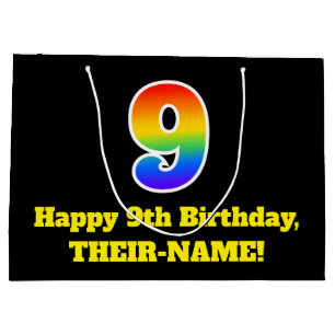 9th Birthday ~ Fun, Colourful, Vibrant, Rainbow 9 Large Gift Bag