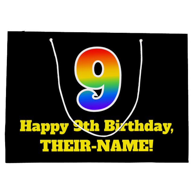 9th Birthday ~ Fun, Colourful, Vibrant, Rainbow 9 Large Gift Bag