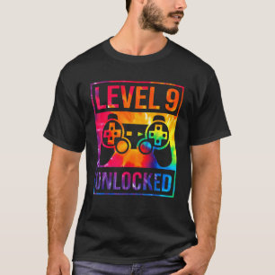 9th Birthday Gamer 9 Year Old Tie Dye Boys Level G T-Shirt