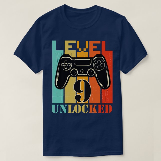 9th birthday gaming gamer level unlocked Level T-Shirt (Design Front)