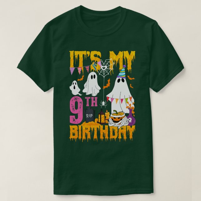 9th Birthday Ghost Pumpkin Halloween Costume T-Shirt (Design Front)