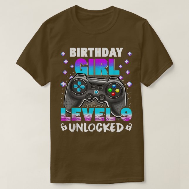 9th Birthday Girl 9 Year Old Video Game Level 9 Un T-Shirt (Design Front)