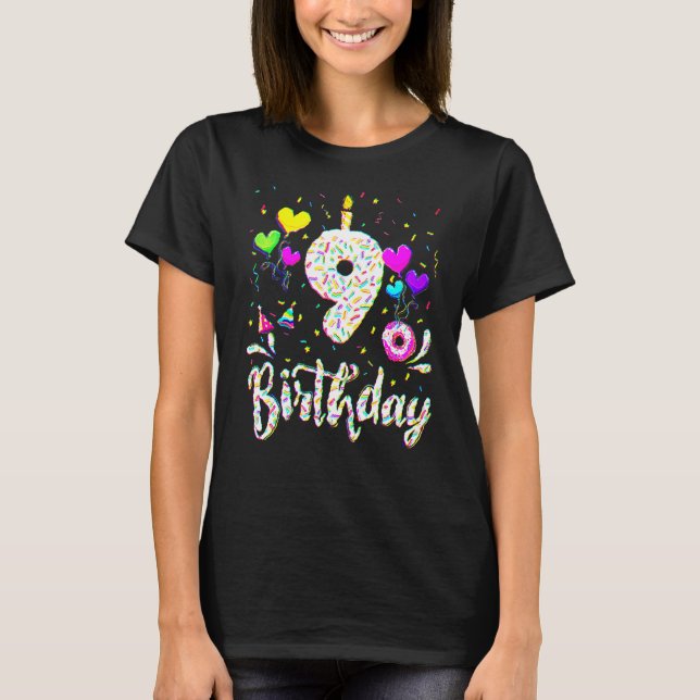 9th Birthday Girl  9 Years Old Bday Doughnut Party T-Shirt (Front)