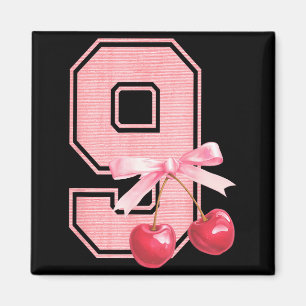 9th Birthday Girl Cherry Coquette Bow 9 Year Old G Magnet