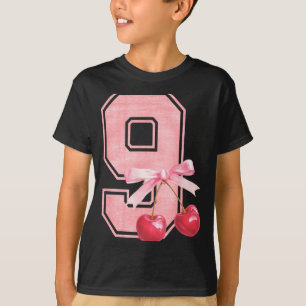 9th Birthday Girl Cherry Coquette Bow 9 Year Old G T-Shirt