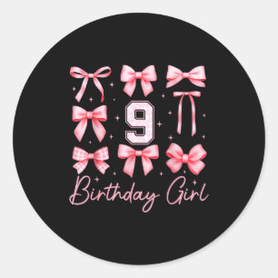 9th Birthday Girl Coquette Bow Nk Floral Toile 9 Y Classic Round Sticker