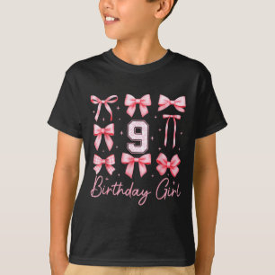 9th Birthday Girl Coquette Bow Nk Floral Toile 9 Y T-Shirt
