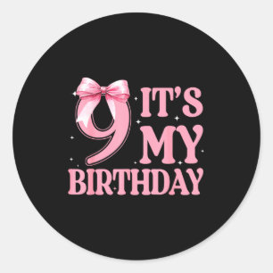 9th Birthday Girl Coquette Nk Bows 9 Year Old Birt Classic Round Sticker