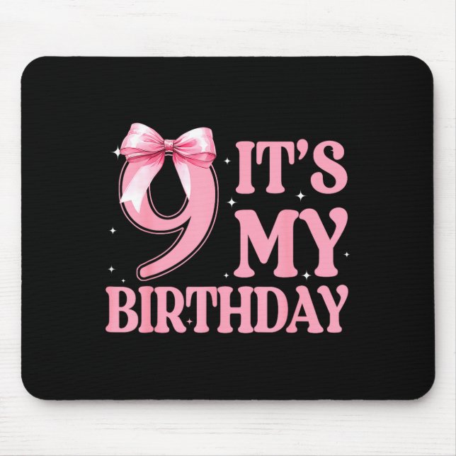 9th Birthday Girl Coquette Nk Bows 9 Year Old Birt Mouse Pad (Front)