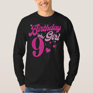 9th Birthday Girl Crown 9 Years Old Bday T-Shirt
