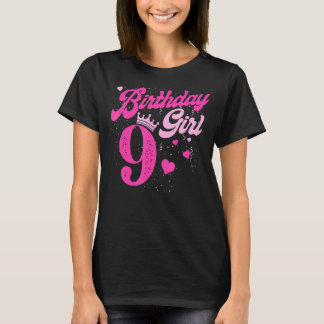 9th Birthday Girl Crown 9 Years Old Bday T-Shirt