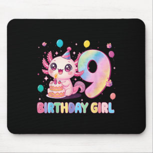 9th Birthday Girl Cute Axolotl 9 Years Old Birthda Mouse Pad
