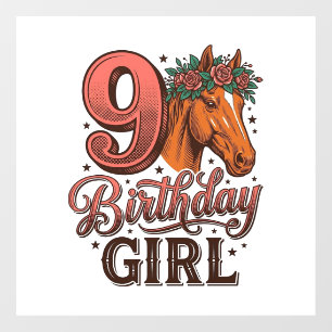 9th Birthday Girl Horse Floral Vintage Design