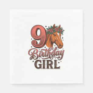 9th Birthday Girl Horse Floral Vintage Design Napkin