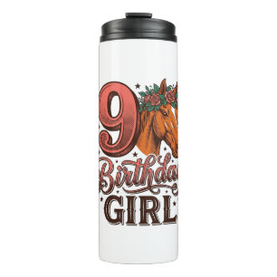 9th Birthday Girl Horse Floral Vintage Design Thermal Tumbler