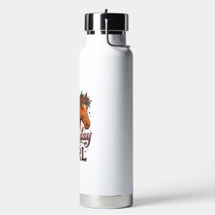 9th Birthday Girl Horse Floral Vintage Design Water Bottle