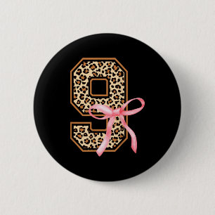 9th Birthday Girl Nk Coquette Bow Leopard 9 Year O 6 Cm Round Badge