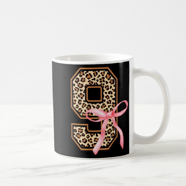9th Birthday Girl Nk Coquette Bow Leopard 9 Year O Coffee Mug (Right)