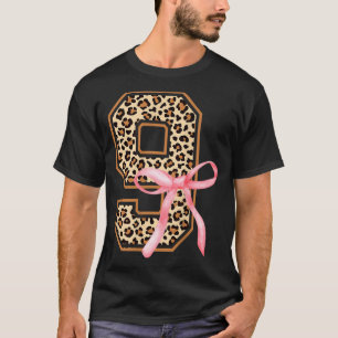 9th Birthday Girl Nk Coquette Bow Leopard 9 Year O T-Shirt