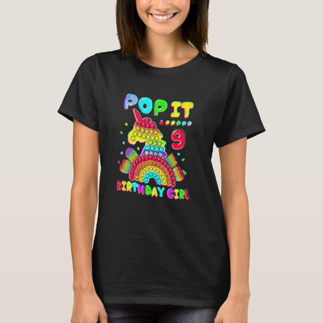 9th Birthday Girl Pop It Fidget Toy 9 Year Old Bir T-Shirt (Front)