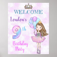 9th Birthday Girl Princess Lavender Turquoise