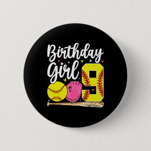 9th Birthday Girl Softll Ninth Bday 9 Yrs Nine Yea 6 Cm Round Badge