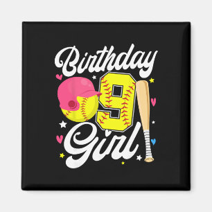 9th Birthday Girl Softll Ninth Bday 9 Yrs Nine Yea Magnet