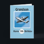9th Birthday, Grandson, Aeroplane on Blue Card<br><div class="desc">Aeroplanes are a great theme for boys of this age. This plane is flying high as you wish your Grandson a happy 9th birthday. Blue background with white polka dots add a feeling of celebration and fun for a ninth birthday.</div>