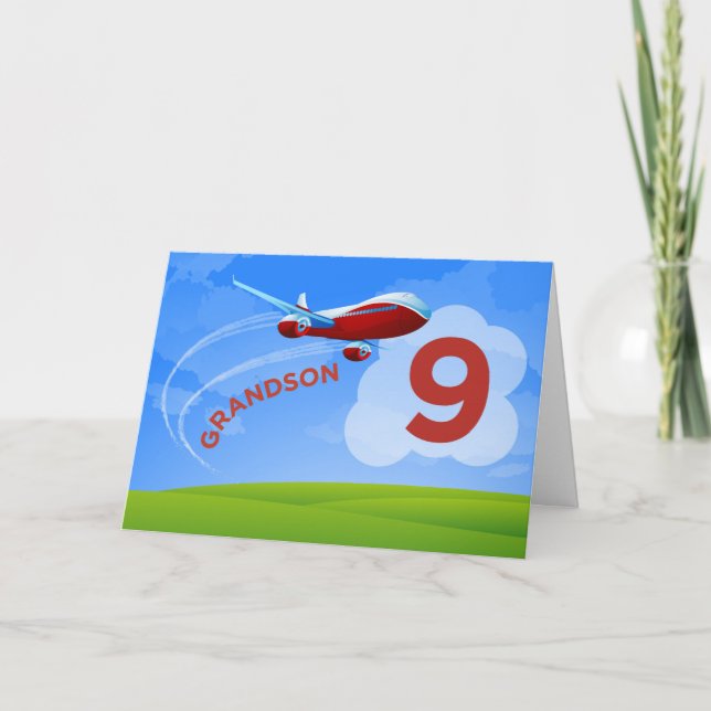 9th Birthday, Grandson, Red Aeroplane Card (Front)