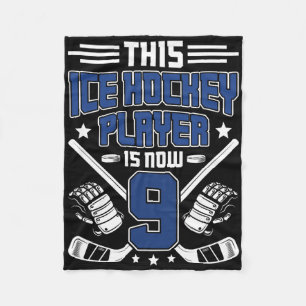 9th Birthday Ice Hockey Boy Nine Year Old Ice Hock Fleece Blanket