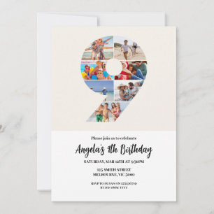 9th Birthday Invitation Minimalist - Number 9