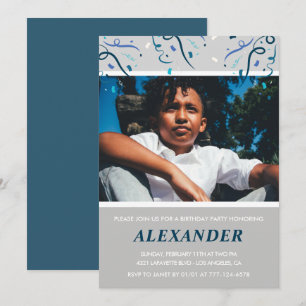 9th birthday invitations Boy Confetti Photo Navy