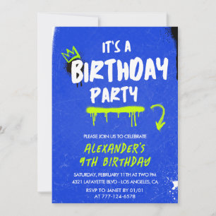 9th birthday invitations Boy Graffiti Spray paint