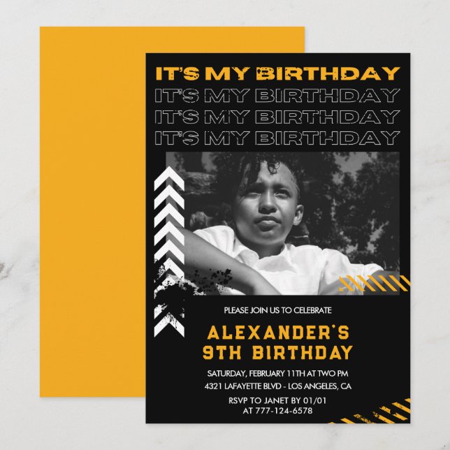 9th birthday invitations boy Photo Spray paint (Front/Back)