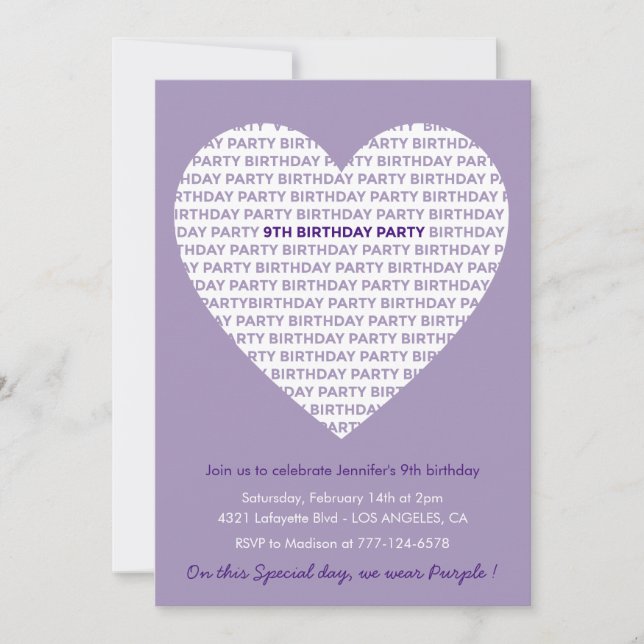 9th birthday invitations Heart Modern (Front)