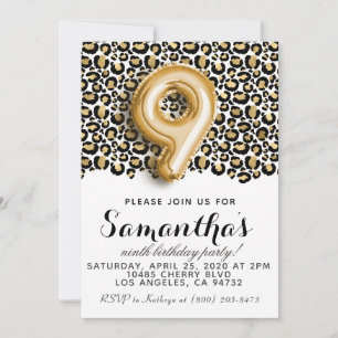 9th Birthday Leopard Animal Print Invitation
