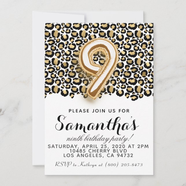 9th Birthday Leopard Animal Print Invitation (Front)