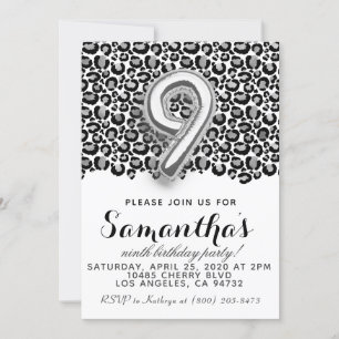 9th Birthday Leopard Animal Print Invitation