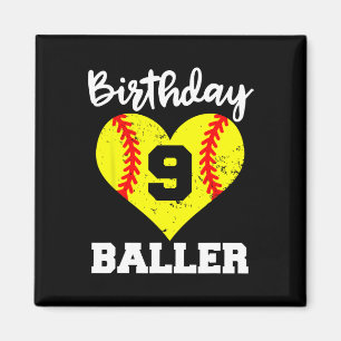 9th Birthday Ller Funny 9 Year Old Softll Player  Magnet